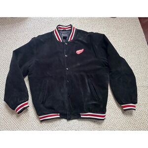 Spotlight Detroit Red Wings Mens Large Black Suede Leather Varsity Bomber Jacket